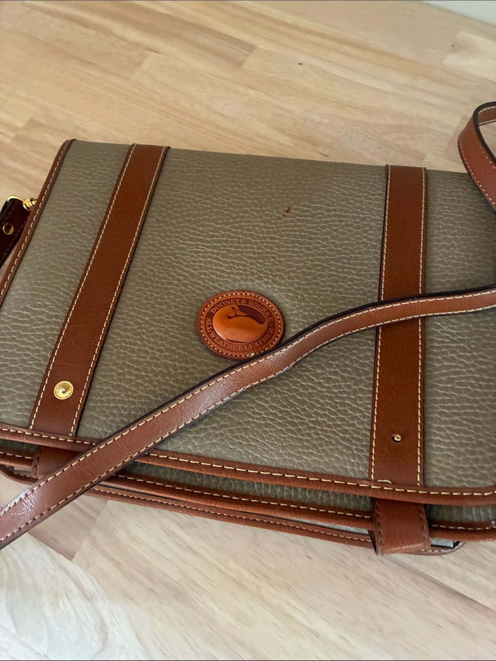 Dooney & Bourke Olive and Brown Pebbled Leather Messenger Bag
